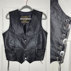 VTG Black Leather Vest with Corset and Conch Details